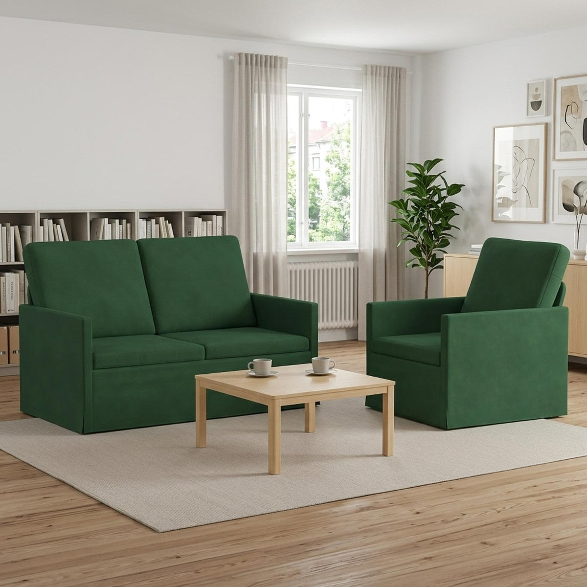 Sofa Set 2 pcs Corduroy Fabric 1-Seater + 2-Seater (120 cm) Jungle green