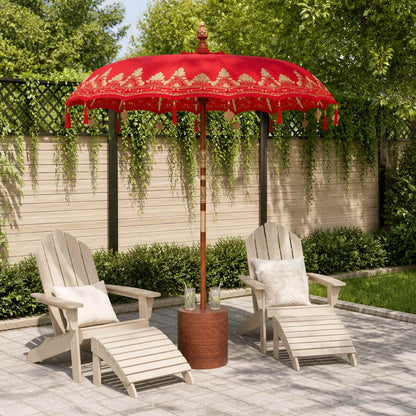 Balinese Parasol Red 180-190 Cotton and solid wood Ø 180-190 cm with brown base