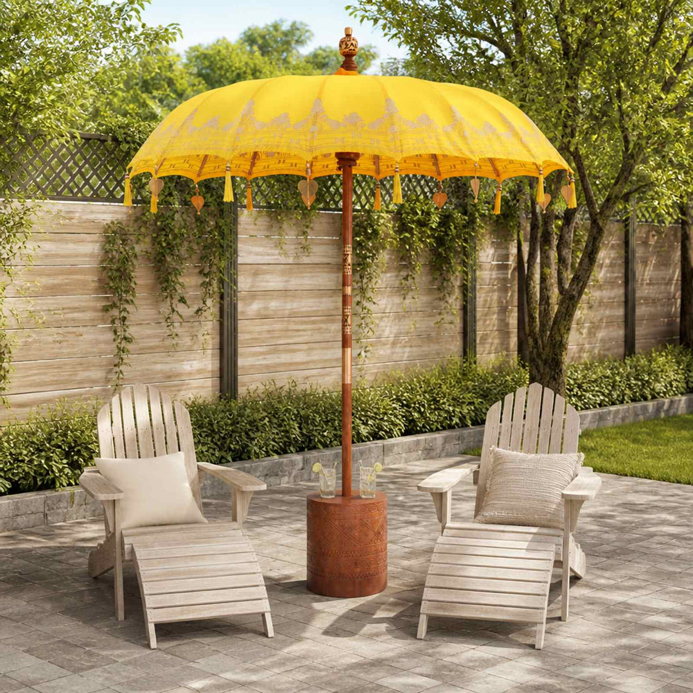 vidaXL Balinese Parasol with Base Yellow 185 x 185 x 260 cm