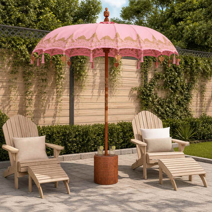 Balinese Parasol with Base Pink Ø 180-190 cm with brown base