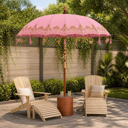 Balinese Parasol with Base Pink Ø 210-220 cm with brown base