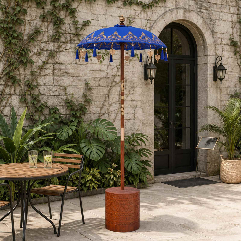 vidaXL Balinese Parasol with Base Blue 95 x 95 x 260 cm