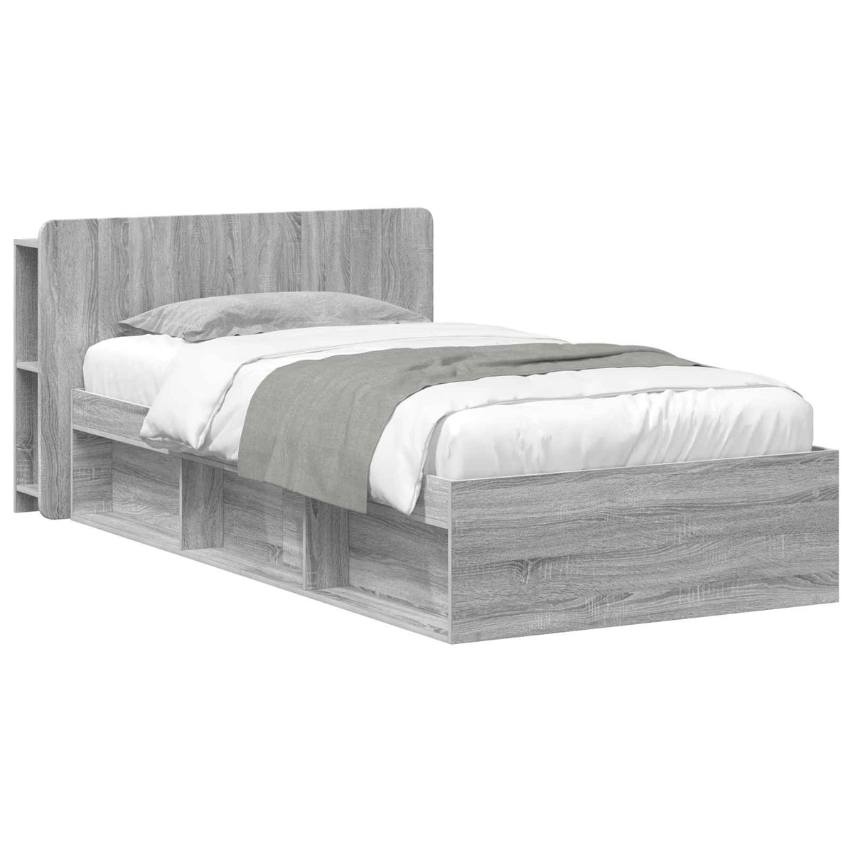Bed Frame with Storage Engineered Wood Length 200 cm without Centre Shelf Grey Sonoma 80 cm