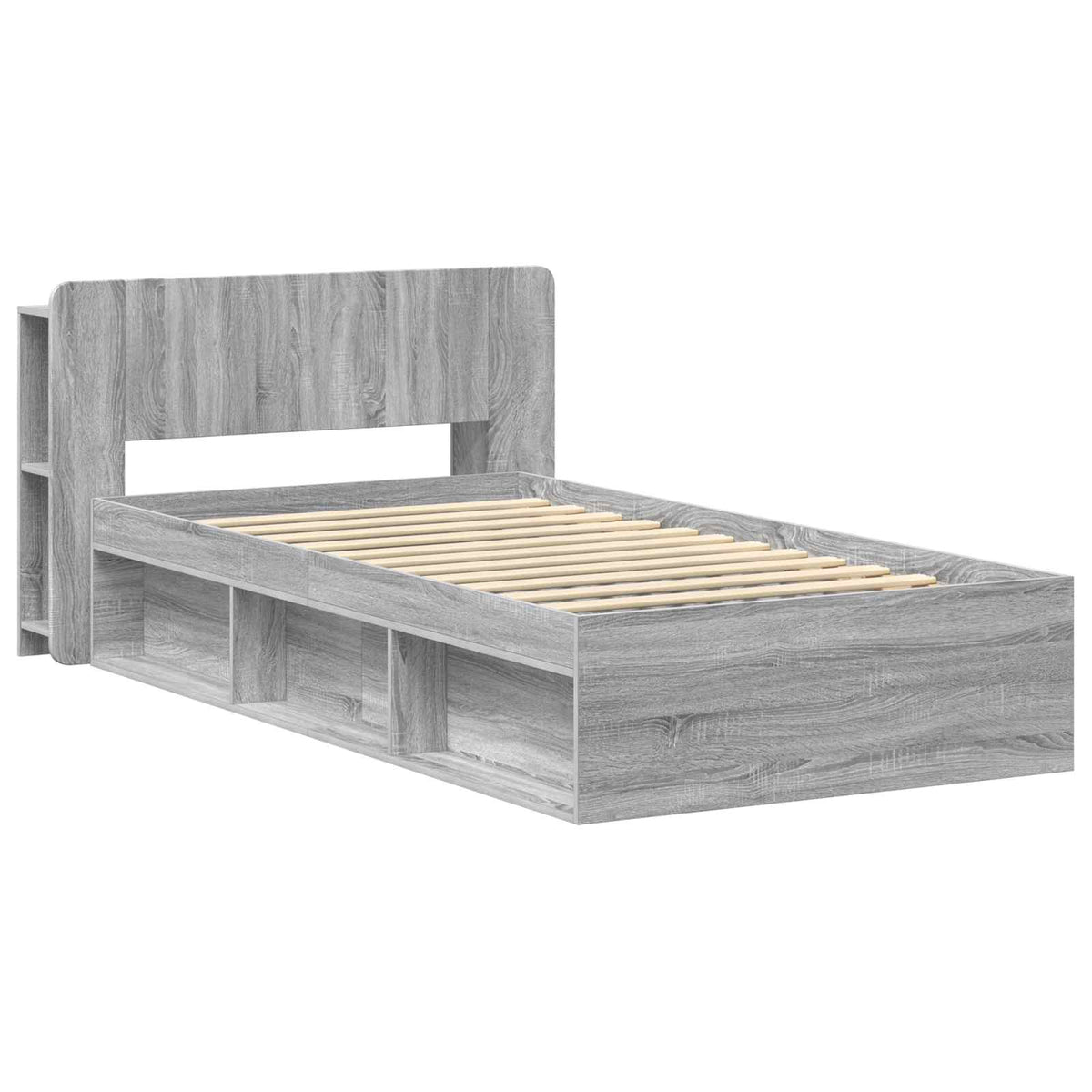 Bed Frame with Storage Engineered Wood Length 200 cm without Centre Shelf Grey Sonoma 80 cm