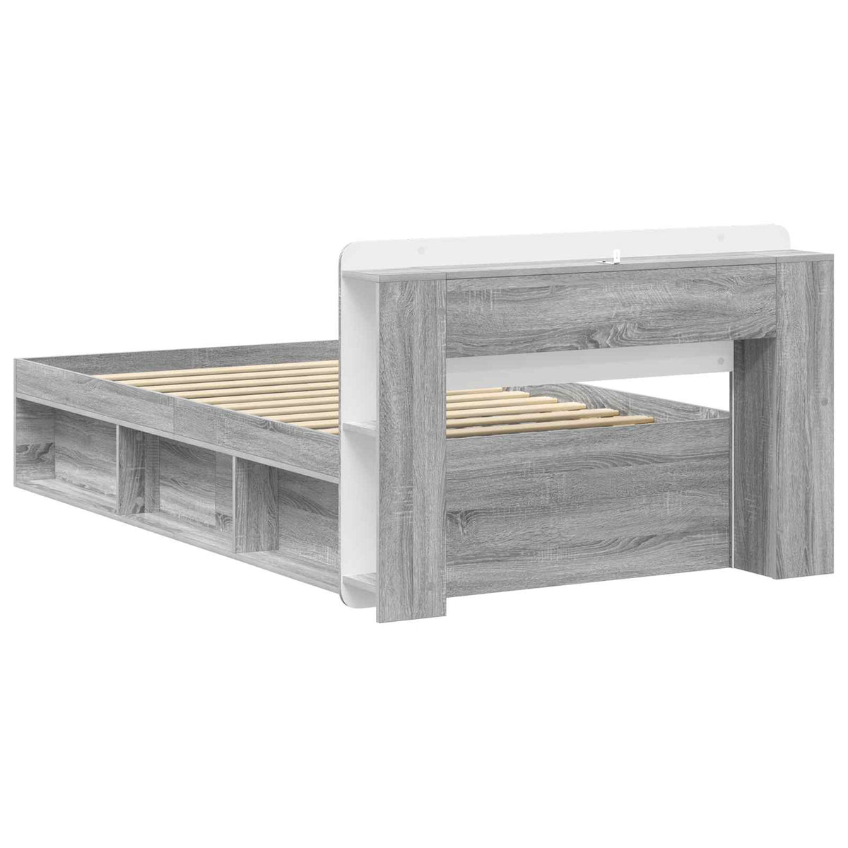 Bed Frame with Storage Engineered Wood Length 200 cm without Centre Shelf Grey Sonoma 80 cm