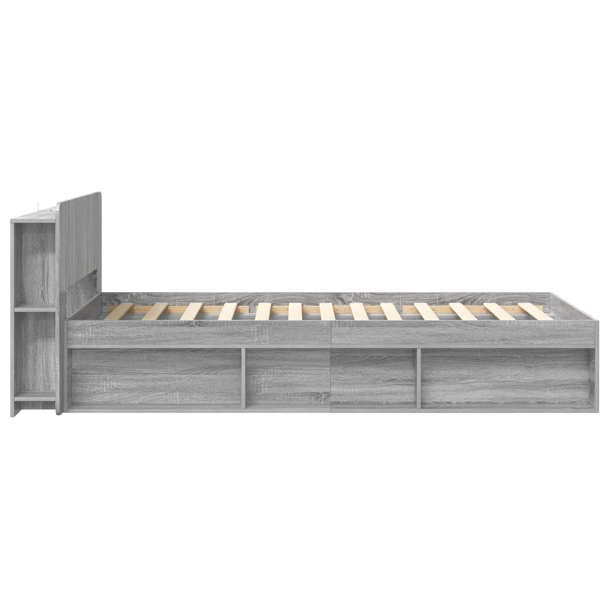 Bed Frame with Storage Engineered Wood Length 200 cm without Centre Shelf Grey Sonoma 80 cm