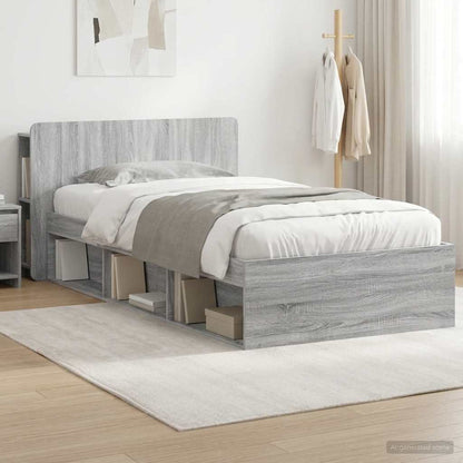Bed Frame with Storage Engineered Wood Length 200 cm without Centre Shelf Grey Sonoma 100 cm