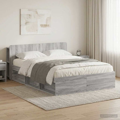 Bed Frame with Storage Engineered Wood Length 200 cm without Centre Shelf Grey Sonoma 140 cm