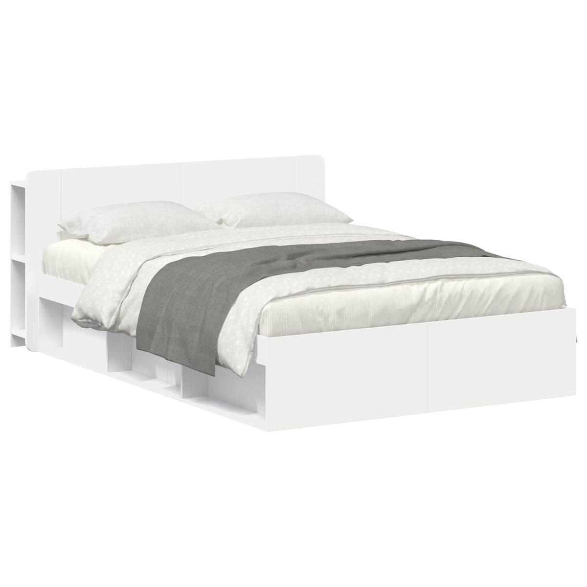 Bed Frame with Storage Engineered Wood Length 200 cm without Centre Shelf White 150 cm