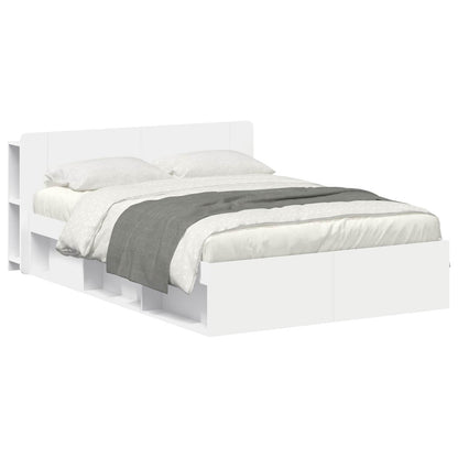Bed Frame with Storage Engineered Wood Length 200 cm without Centre Shelf White 150 cm