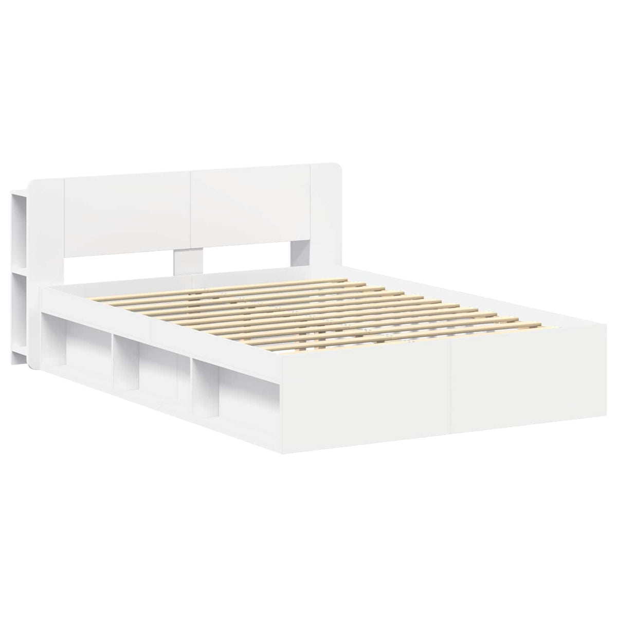 Bed Frame with Storage Engineered Wood Length 200 cm without Centre Shelf White 150 cm