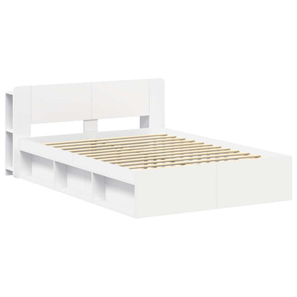 Bed Frame with Storage Engineered Wood Length 200 cm without Centre Shelf White 150 cm