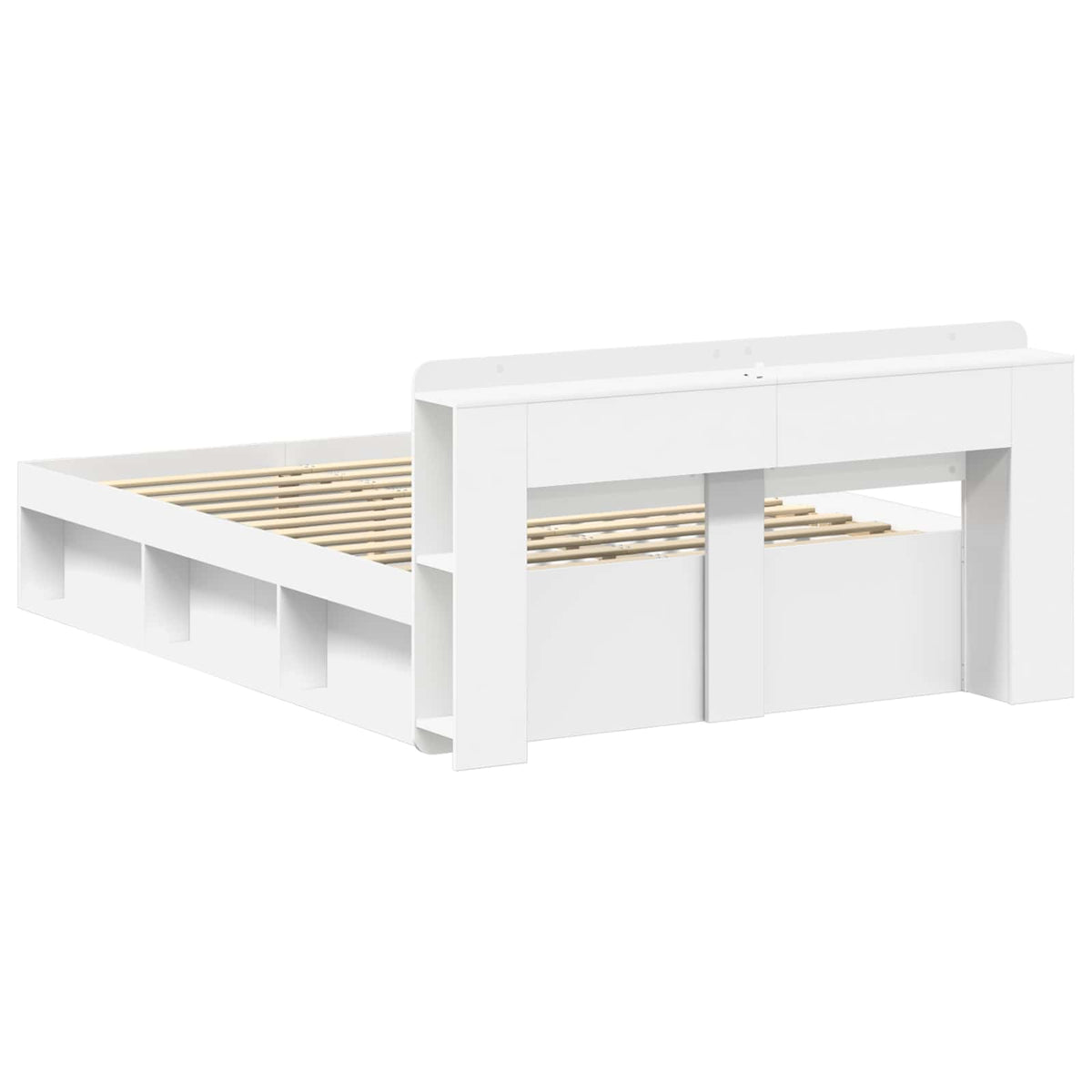 Bed Frame with Storage Engineered Wood Length 200 cm without Centre Shelf White 150 cm