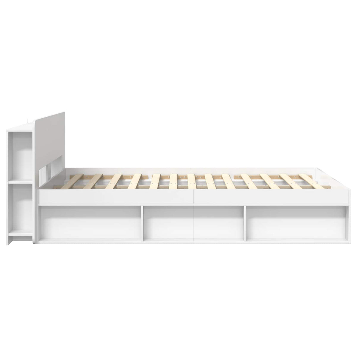 Bed Frame with Storage Engineered Wood Length 200 cm without Centre Shelf White 150 cm