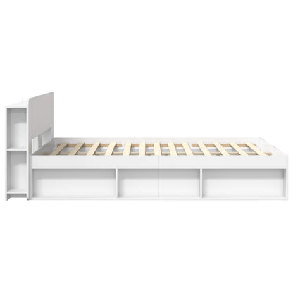Bed Frame with Storage Engineered Wood Length 200 cm without Centre Shelf White 150 cm