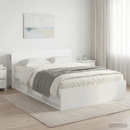 Bed Frame with Storage Engineered Wood Length 200 cm without Centre Shelf White 160 cm