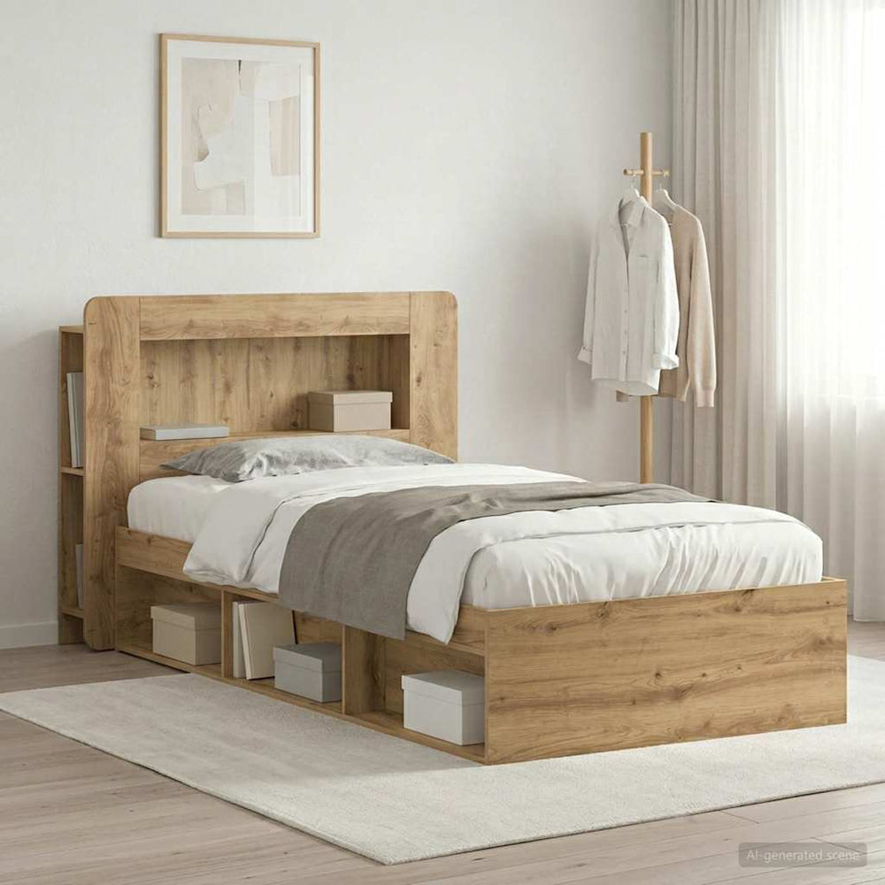 vidaXL Bed Frame with Storage 90 x 200 cm Engineered Wood with Centre Shelf