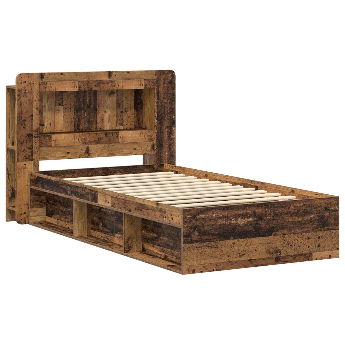 Bed Frame with Storage 90 x 200 cm Engineered Wood with Centre Shelf Old wood