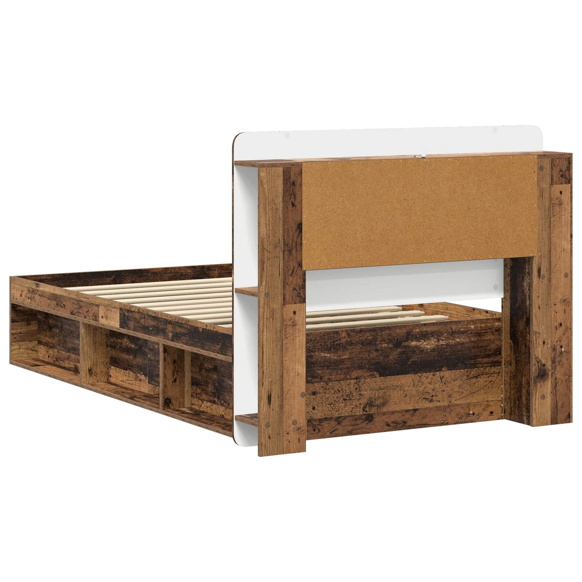 Bed Frame with Storage 90 x 200 cm Engineered Wood with Centre Shelf Old wood