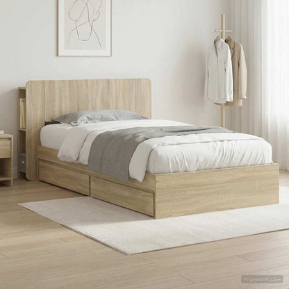 Bed Frame with Storage Engineered Wood Length 200 cm without Centre Shelf Sonoma oak 100 cm