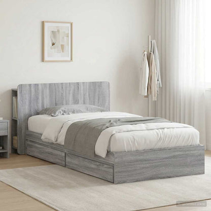 Bed Frame with Storage Engineered Wood Length 200 cm without Centre Shelf Grey sonoma 90 cm