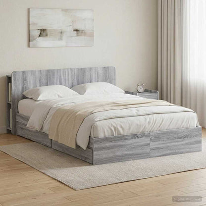 Bed Frame with Storage Engineered Wood Length 200 cm without Centre Shelf Grey sonoma 150 cm