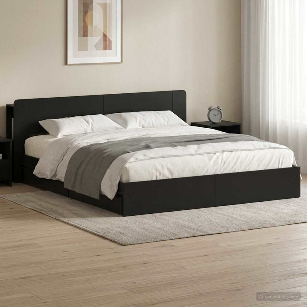 vidaXL Bed Frame with Storage Black 200 x 200 cm Engineered Wood