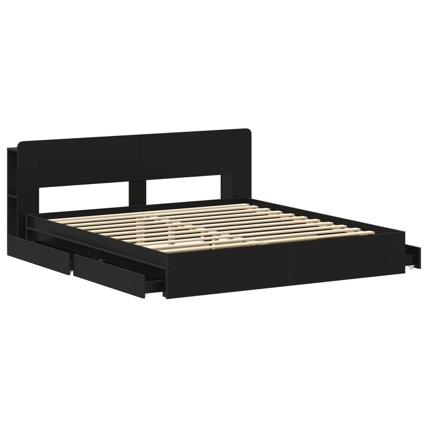 vidaXL Bed Frame with Storage Black 200 x 200 cm Engineered Wood 4