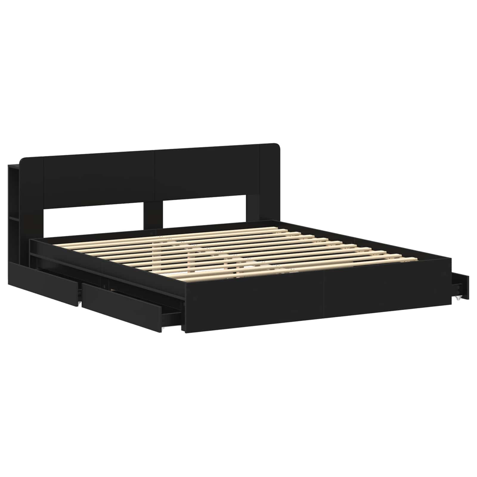 vidaXL Bed Frame with Storage Black 200 x 200 cm Engineered Wood 4