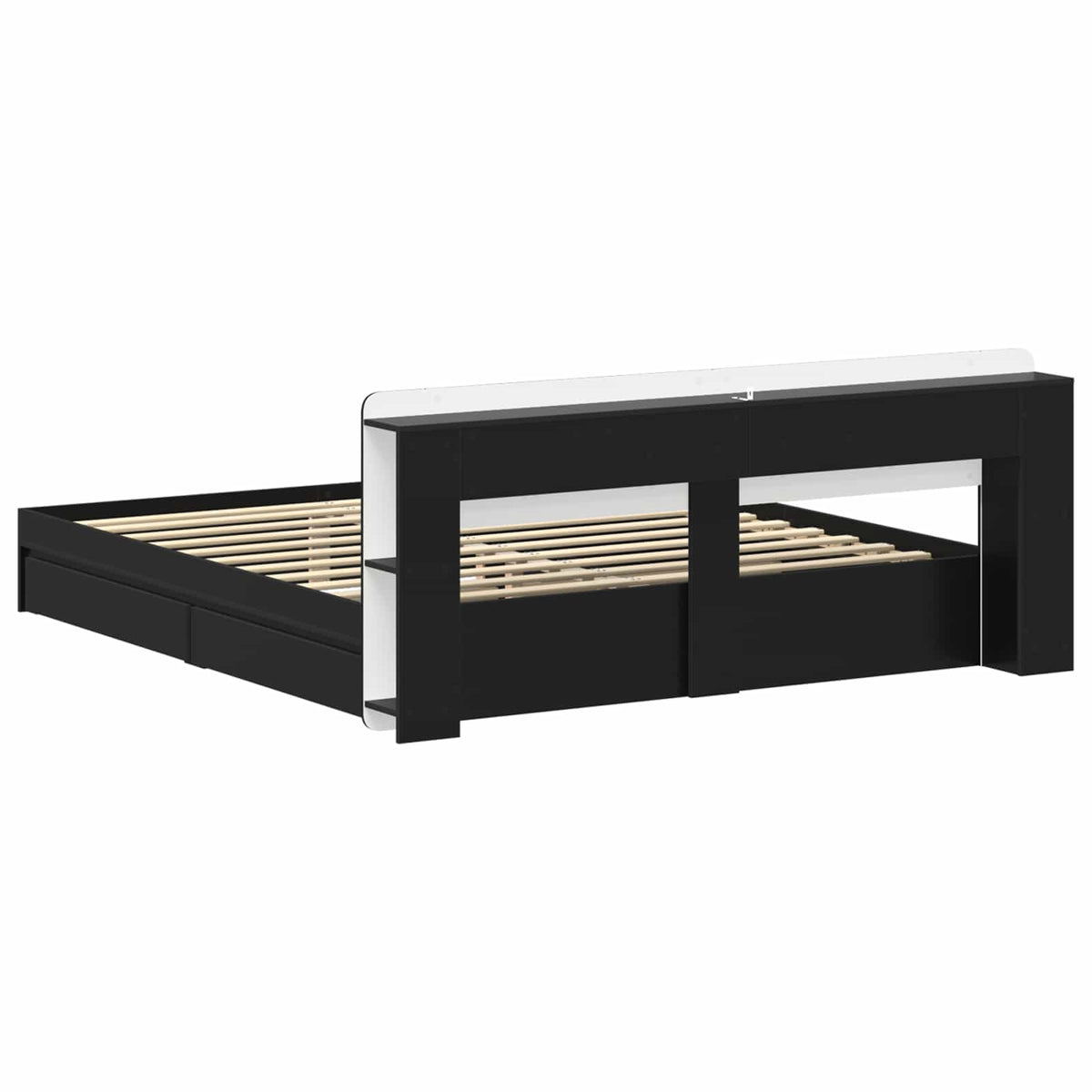 Bed Frame with Storage Engineered Wood Length 200 cm without Centre Shelf Black 200 cm
