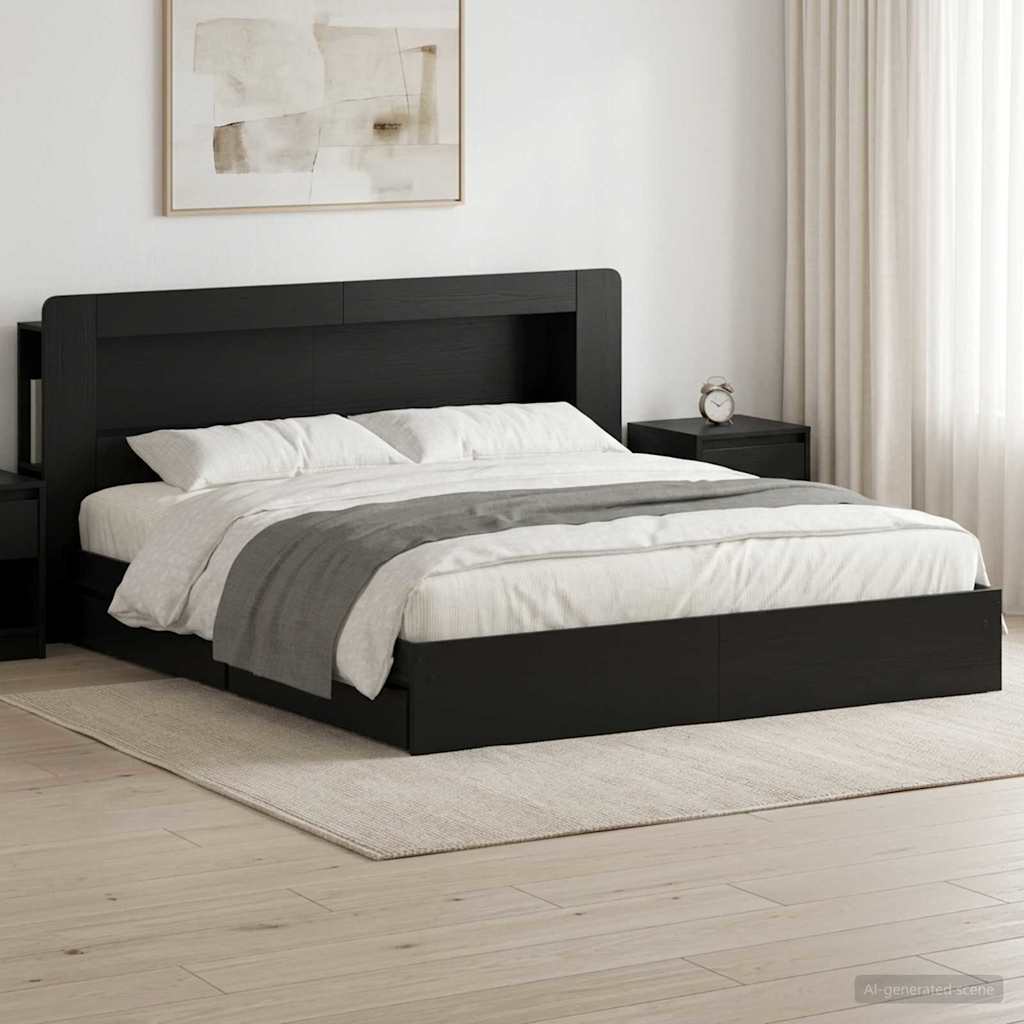 vidaXL Bed Frame with Storage Black 200 x 200 cm Engineered Wood 1
