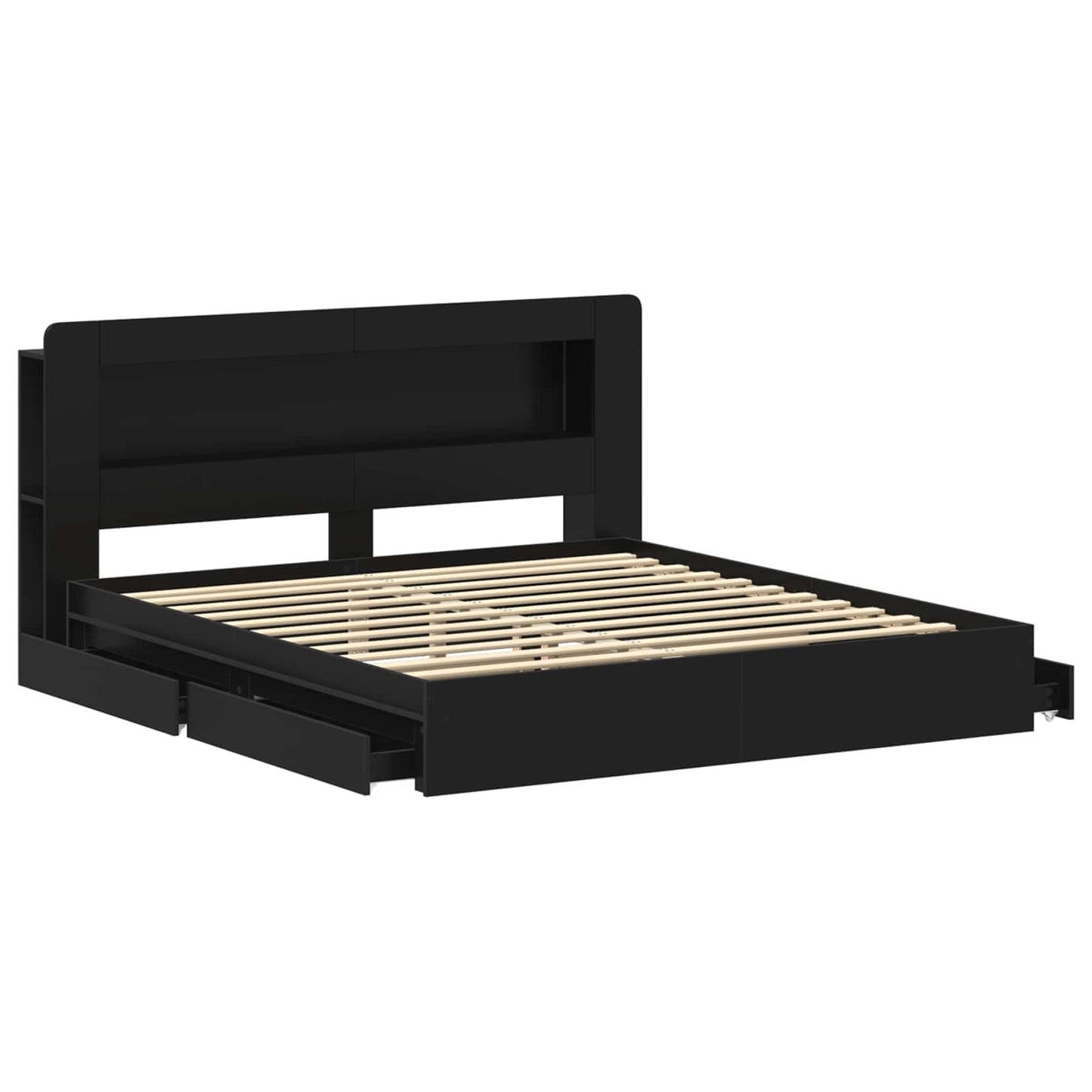 vidaXL Bed Frame with Storage Black 200 x 200 cm Engineered Wood 4