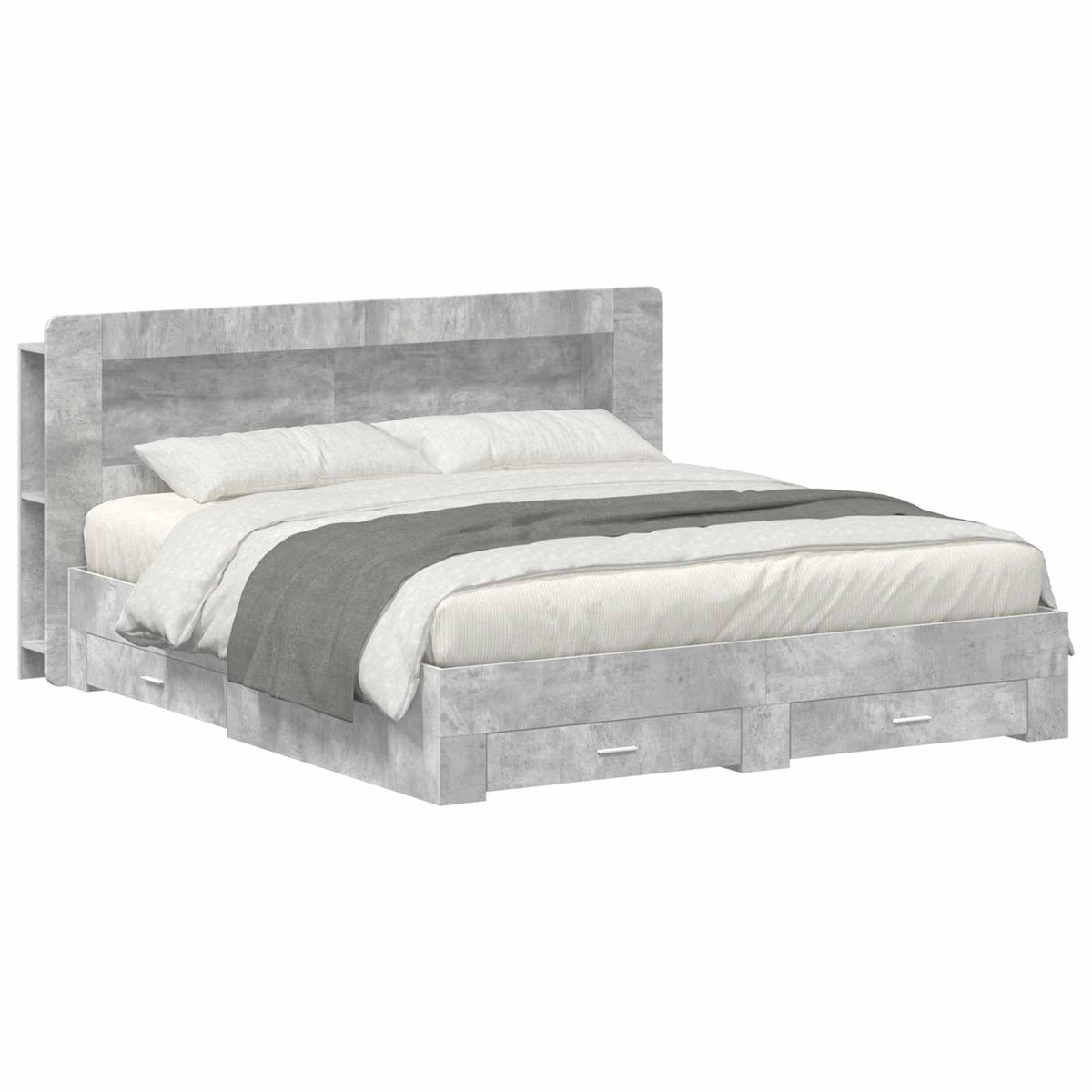 Bed Frame with Storage 200 x 200 cm Engineered Wood with Centre Shelf Concrete grey