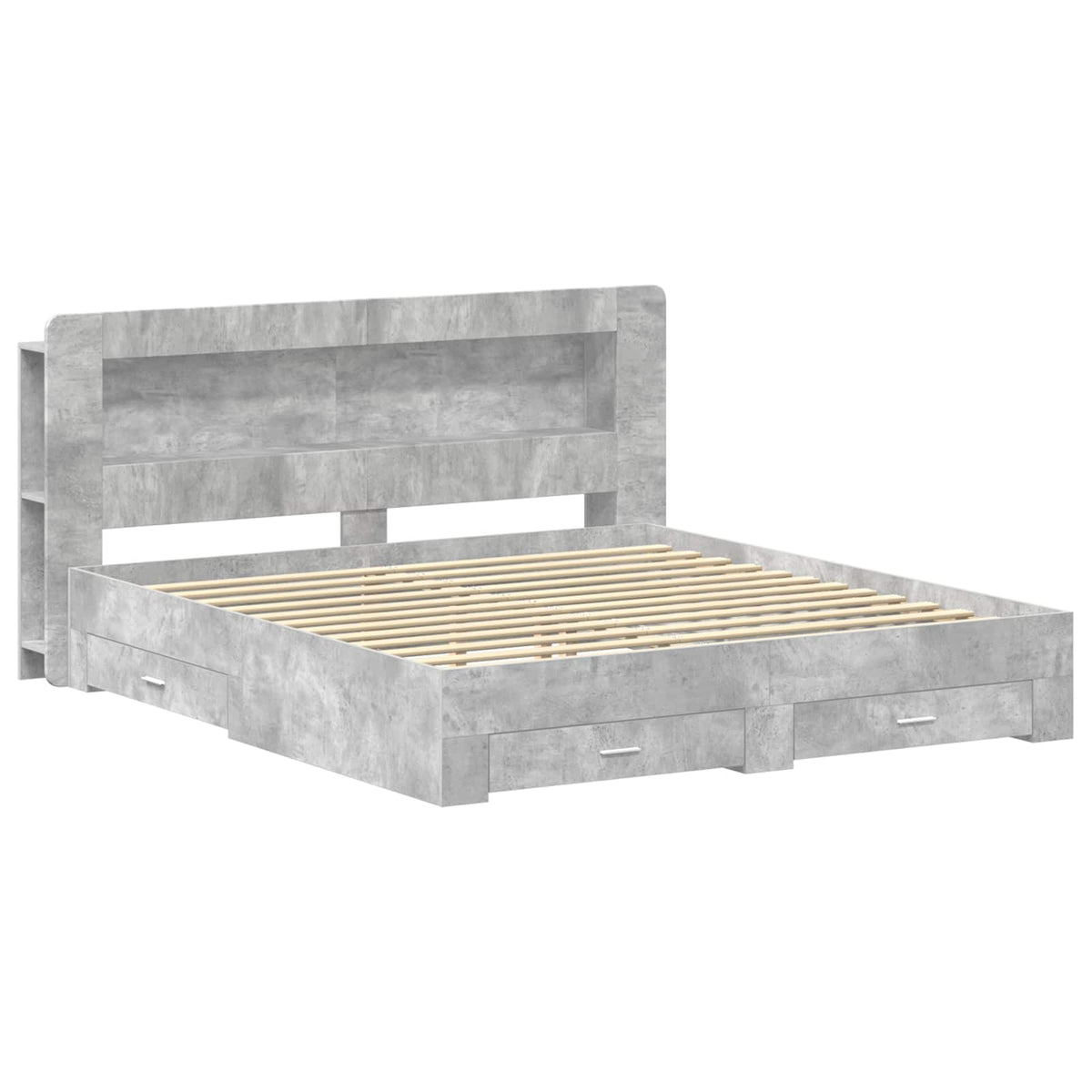 Bed Frame with Storage 200 x 200 cm Engineered Wood with Centre Shelf Concrete grey
