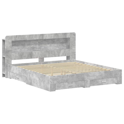 Bed Frame with Storage 200 x 200 cm Engineered Wood with Centre Shelf Concrete grey