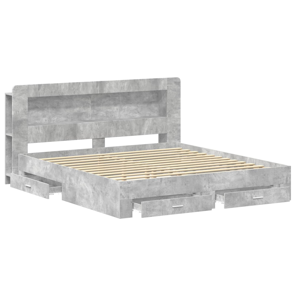 Bed Frame with Storage 200 x 200 cm Engineered Wood with Centre Shelf Concrete grey