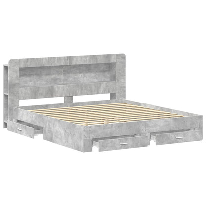 Bed Frame with Storage 200 x 200 cm Engineered Wood with Centre Shelf Concrete grey