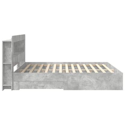 Bed Frame with Storage 200 x 200 cm Engineered Wood with Centre Shelf Concrete grey