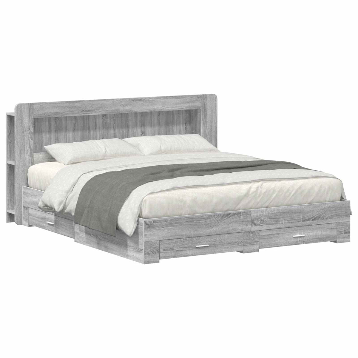 Bed Frame with Storage 200 x 200 cm Engineered Wood with Centre Shelf Grey sonoma