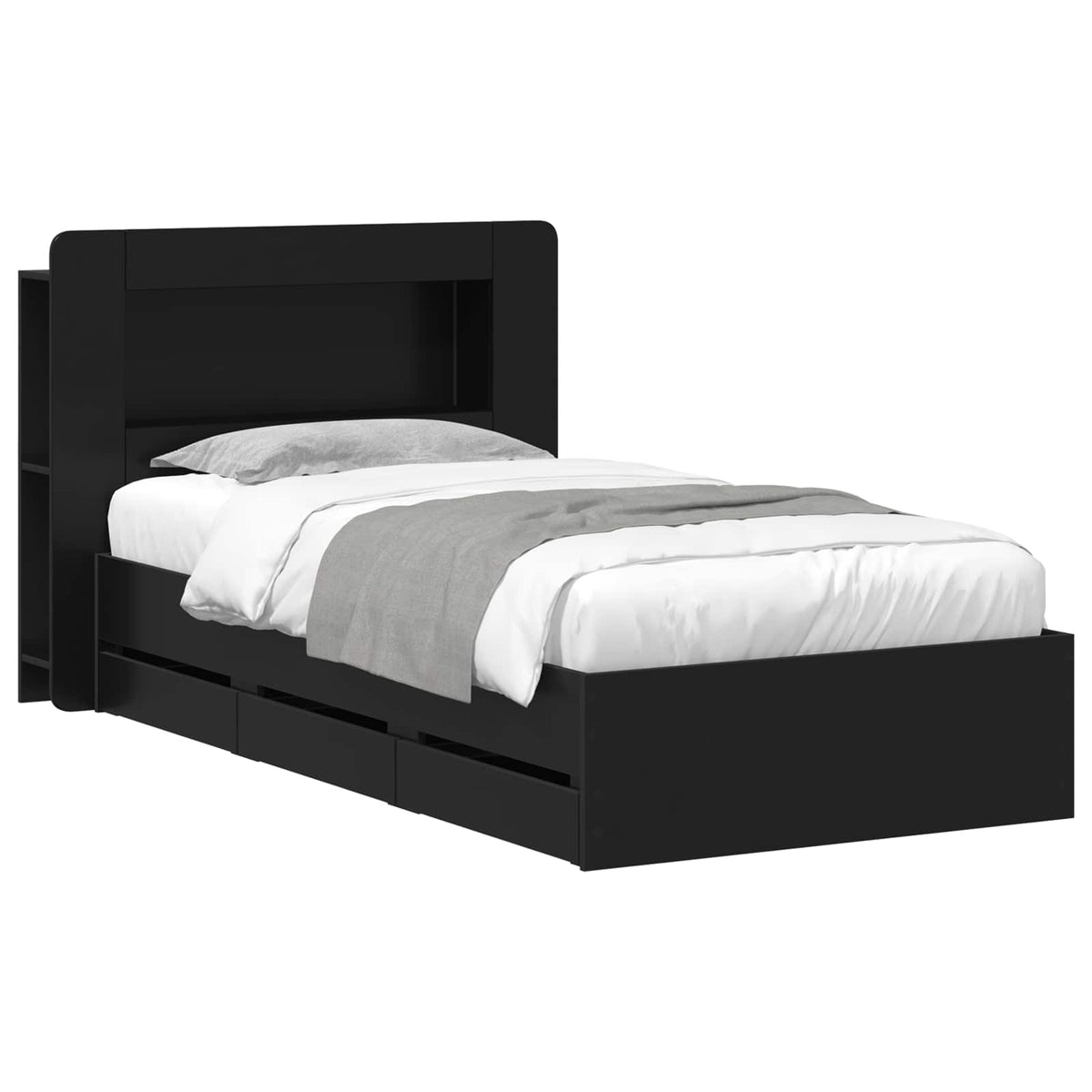 Bed Frame with Storage and Headboard Length 190 cm with Centre Shelf Black 75 cm