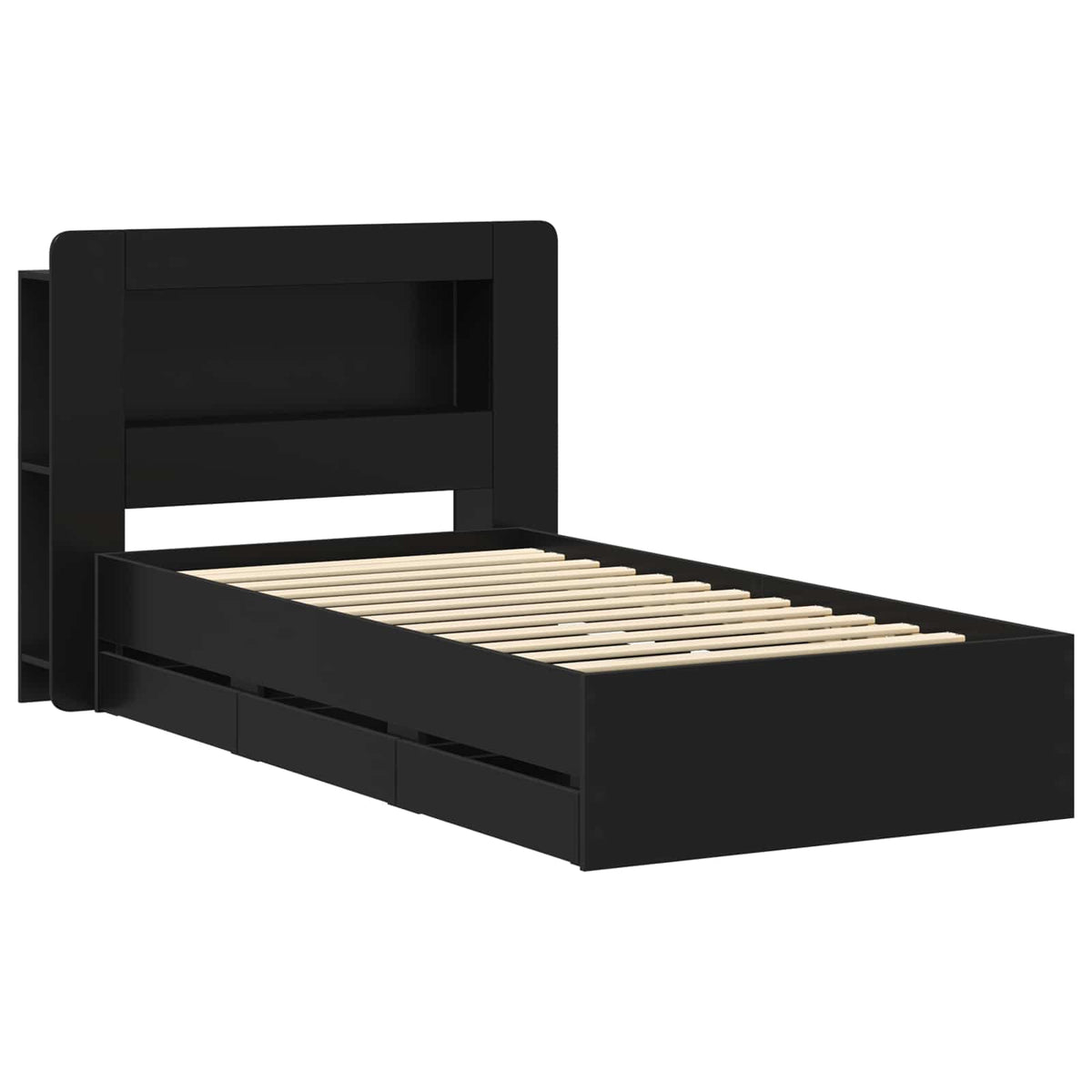 Bed Frame with Storage and Headboard Length 190 cm with Centre Shelf Black 75 cm