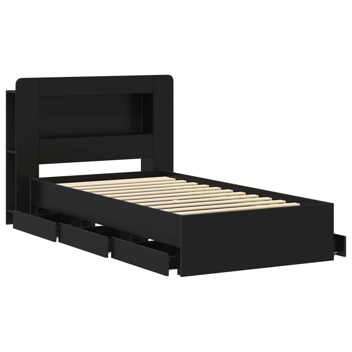 Bed Frame with Storage and Headboard Length 190 cm with Centre Shelf Black 75 cm