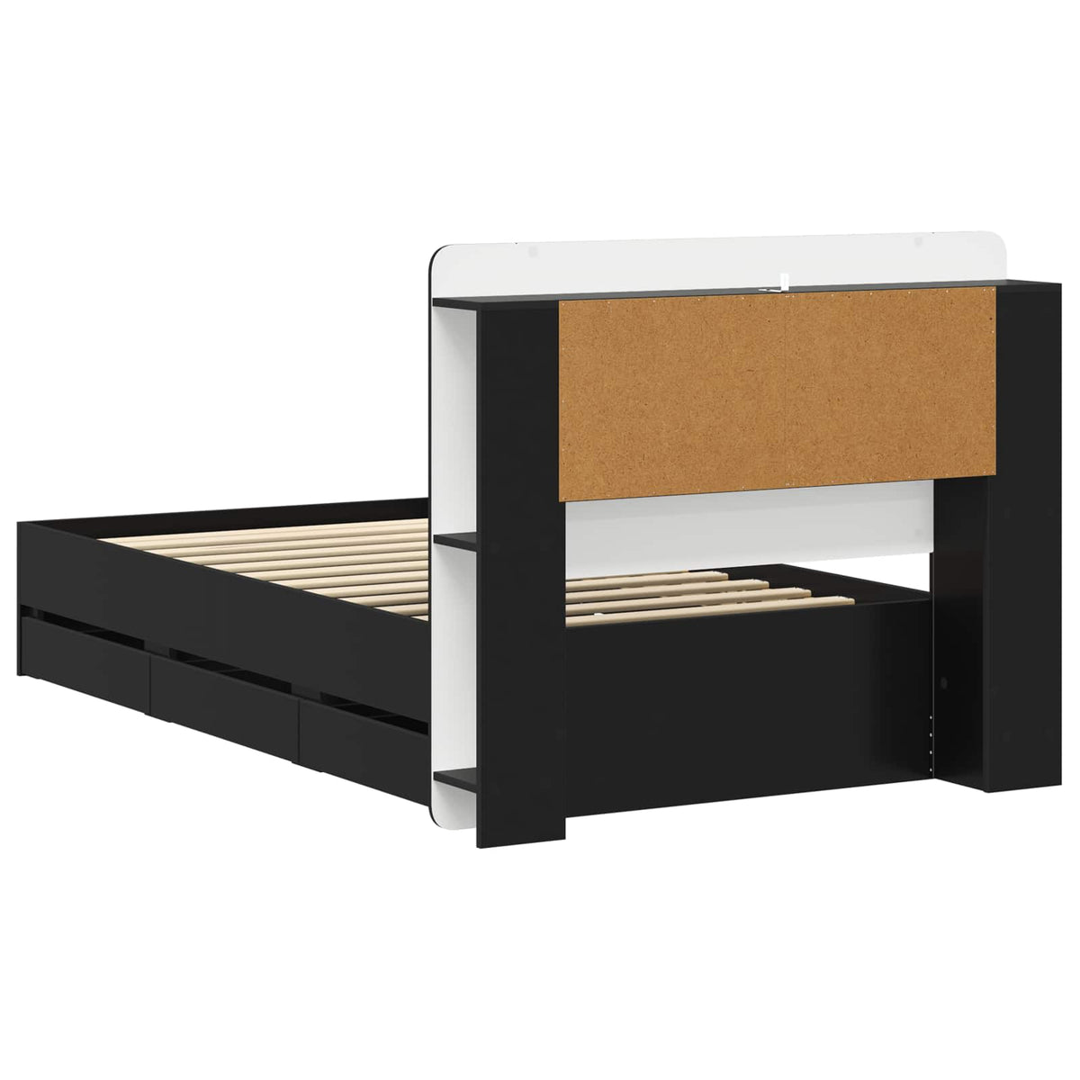 Bed Frame with Storage and Headboard Length 190 cm with Centre Shelf Black 75 cm