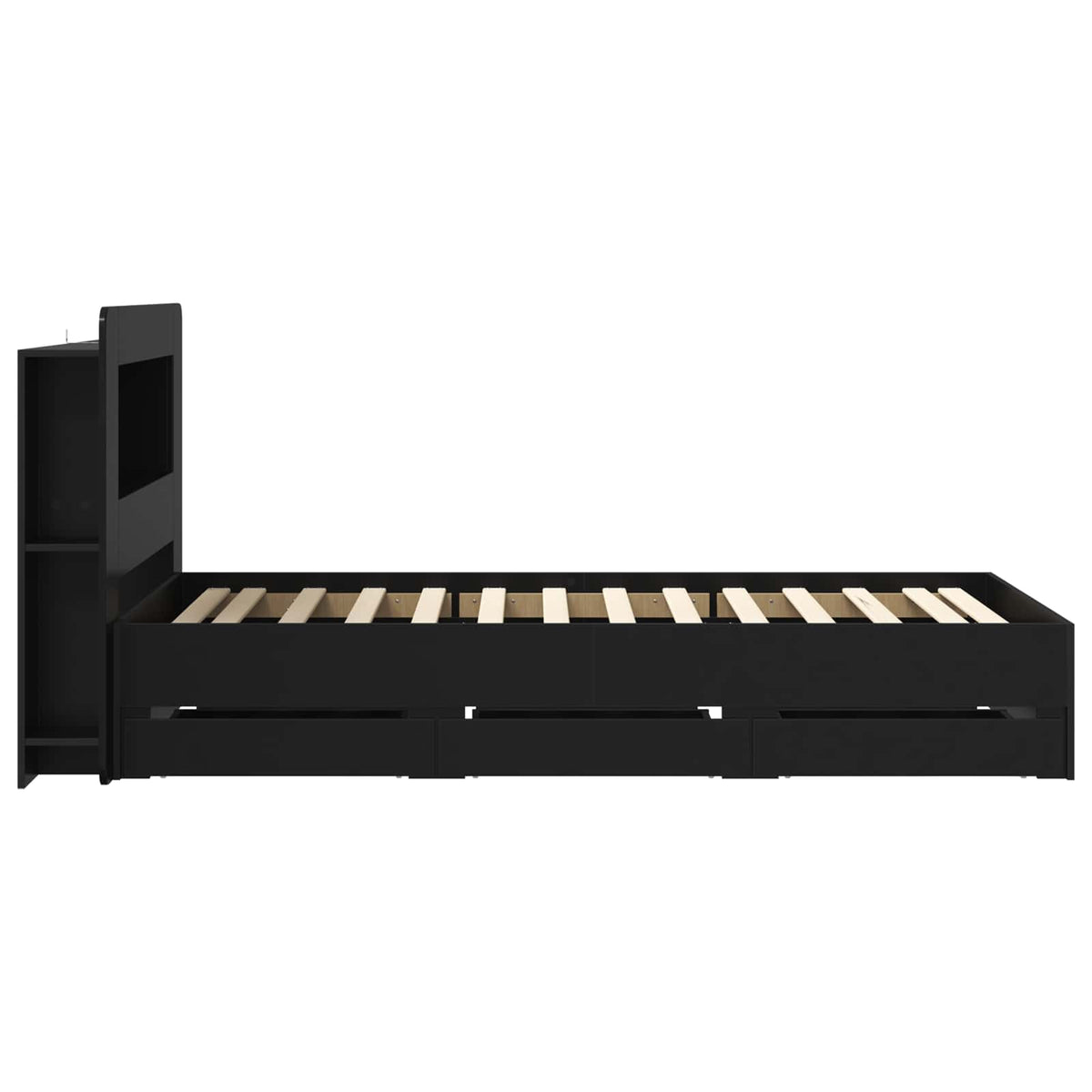 Bed Frame with Storage and Headboard Length 190 cm with Centre Shelf Black 75 cm