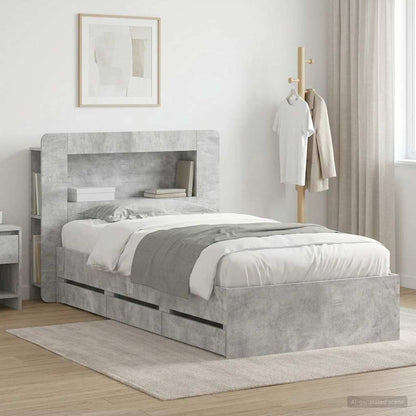 Bed Frame with Storage and Headboard Length 190 cm with Centre Shelf Concrete grey 75 cm
