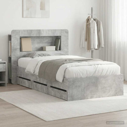 Bed Frame with Storage and Headboard Length 190 cm with Centre Shelf Concrete grey 90 cm