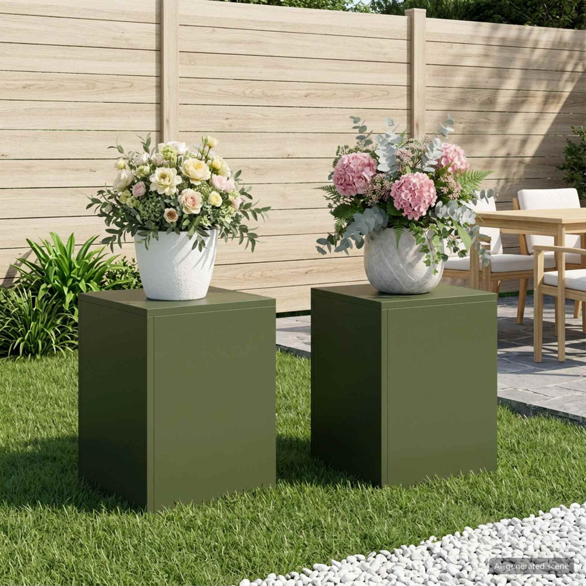 Plant Stand 2 pcs 30 x 30 x 40 cm Steel Olive Green 2x (30 x 30 x 40 cm)
