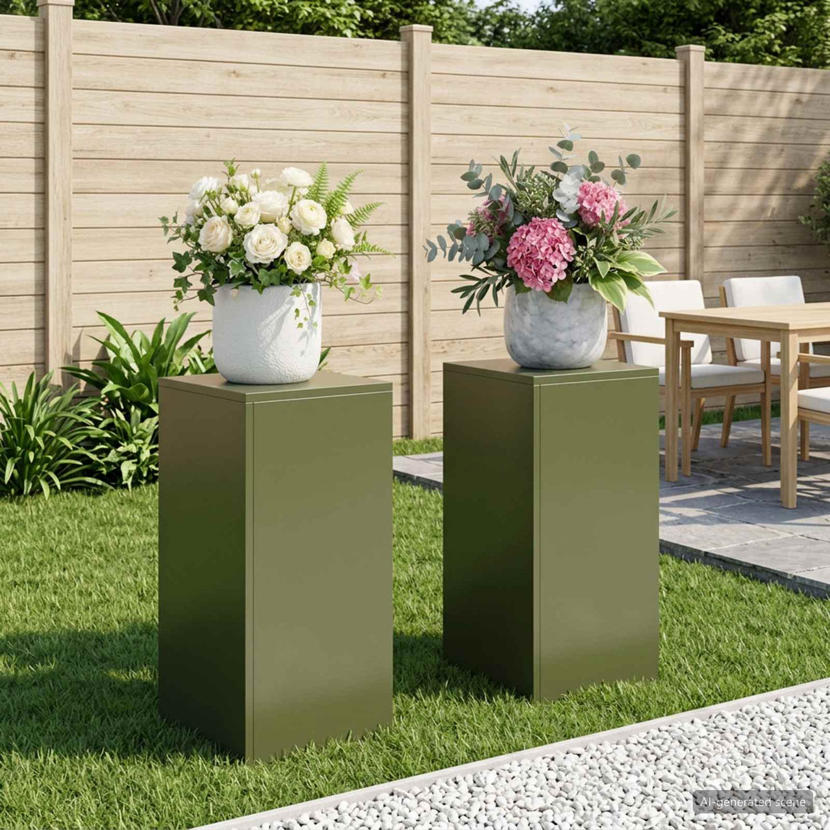 Plant Stand 2 pcs 30 x 30 x 40 cm Steel Olive Green 2x (30 x 30 x 60 cm)