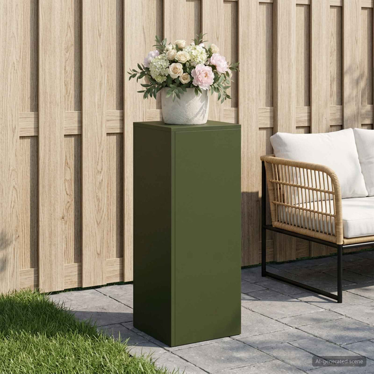 Plant Stand 2 pcs 30 x 30 x 40 cm Steel Olive Green 1x (30 x 30 x 80 cm)