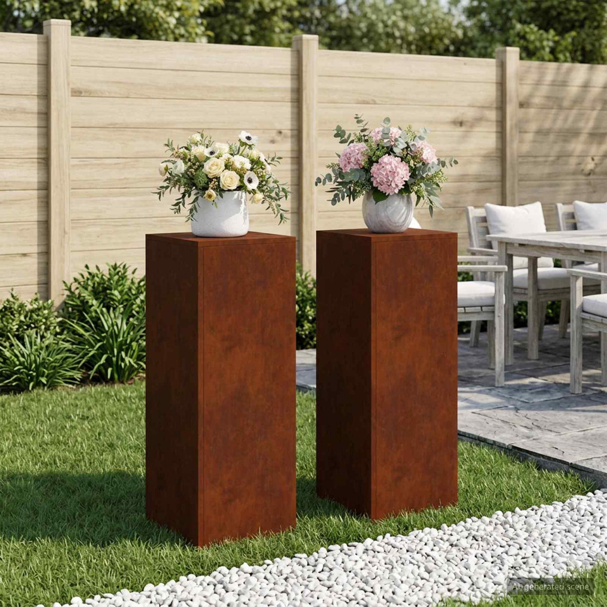 Plant Stand Rusty 30 x 30 x 40 cm Weathering Steel 2x (30 x 30 x 80 cm)